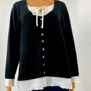 Covington Black/White Ruffle Front Blouse Size XL